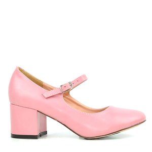 Peach Women's Mary Jane Round Toe Chunky Heel Pump